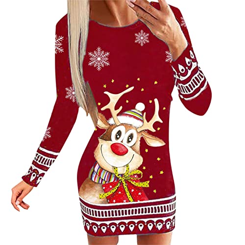 Kanpola Weihnachtskleid Damen Lustig Rentier Pulloverkleid Sexy Rundhals Minikleid Herbst Winter Langarm Kleid Weihnachtsfest Kleider Freizeitkleid von Kanpola Damen Sweatshirts