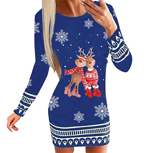 Kanpola Weihnachtskleid Damen Lustig Rentier Pulloverkleid Sexy Rundhals Minikleid Herbst Winter Langarm Kleid Weihnachtsfest Kleider Freizeitkleid von Kanpola Damen Sweatshirts