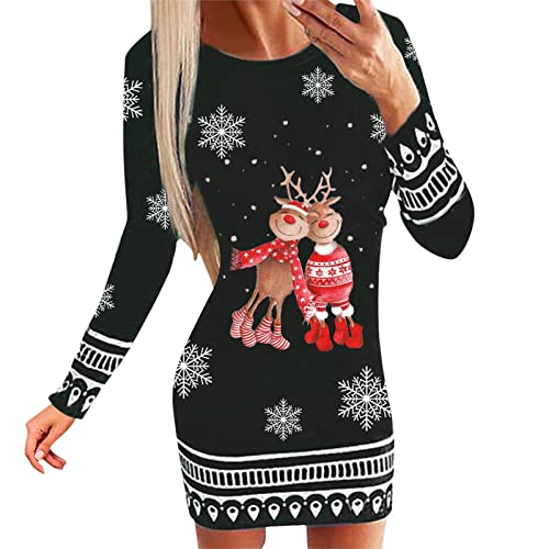 Kanpola Weihnachtskleid Damen Lustig Rentier Pulloverkleid Sexy Rundhals Minikleid Herbst Winter Langarm Kleid Weihnachtsfest Kleider Freizeitkleid von Kanpola Damen Sweatshirts