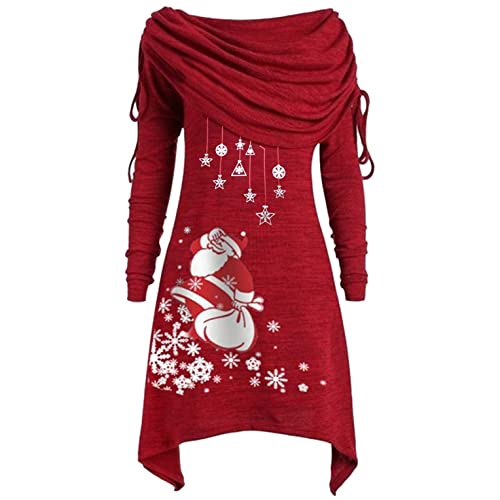 Kanpola Weihnachtspullover Kleid Damen Pullover Sweatshirt Asymmetrischer Weihnachtskleid Winter Langarm Knielang Kleider mit Weihnachtsmann-Muster Weihnachten Party Dress Tops von Kanpola Damen Sweatshirts