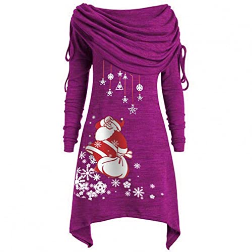 Kanpola Weihnachtspullover Kleid Damen Pullover Sweatshirt Asymmetrischer Weihnachtskleid Winter Langarm Knielang Kleider mit Weihnachtsmann-Muster Weihnachten Party Dress Tops von Kanpola Damen Sweatshirts