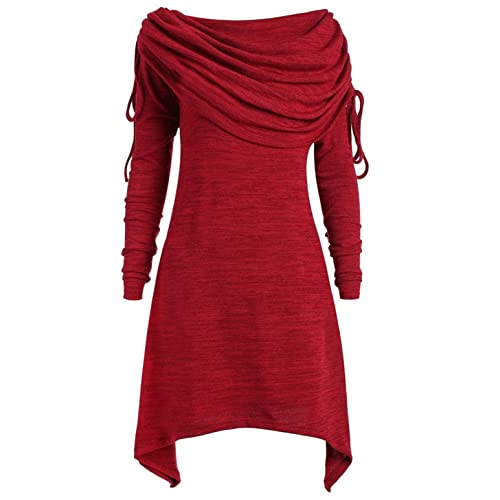 Kanpola Weihnachtspullover Kleid Damen Pullover Sweatshirt Asymmetrischer Weihnachtskleid Winter Langarm Knielang Kleider mit Weihnachtsmann-Muster Weihnachten Party Dress Tops von Kanpola Damen Sweatshirts