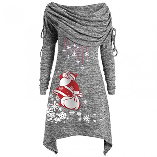 Kanpola Weihnachtspullover Kleid Damen Pullover Sweatshirt Asymmetrischer Weihnachtskleid Winter Langarm Knielang Kleider mit Weihnachtsmann-Muster Weihnachten Party Dress Tops von Kanpola Damen Sweatshirts