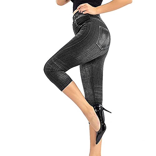 Kanpola Damen Sweatshirts Sporthose Damen 3/4 Leggings Jeansoptik Hose Yogahose High Waist Blickdicht Sportleggings Skinny Jeans Stretch Fitnesshose Gym Workout Laufhose Jogginghose, Schwarz, XL von Kanpola Damen Sweatshirts