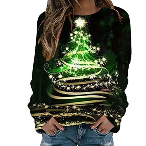 Sweatshirt Damen Weihnachten Pullover 3D Drucken Weihnachtspullover Herbst Winter Rundhals Langarm Sweater mit Weihnachtsmuster Mode Weihnachtsfeier Oberteile Top Loose Fit von Kanpola Damen Sweatshirts