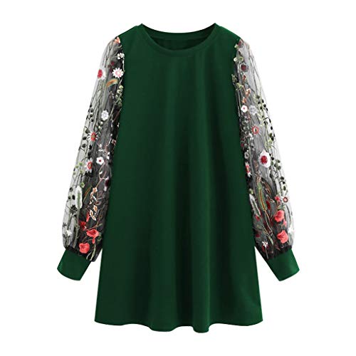 Damen Langarm Kleid Elegant Bluse Lang Sweatkleid Blumen-Kleid, Kanpola Pulloverkleid Mesh Patchwork Longpullover Herbst Winter von Kanpola Damen Top