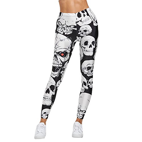 Damen Sport Leggings mit Totenkopf Print Yoga Hose Eng Fitnesshose Lang Strumpfhose Fitness Tights Jogginghose Kanpola Sommer Herbst Winter von HizoeChu