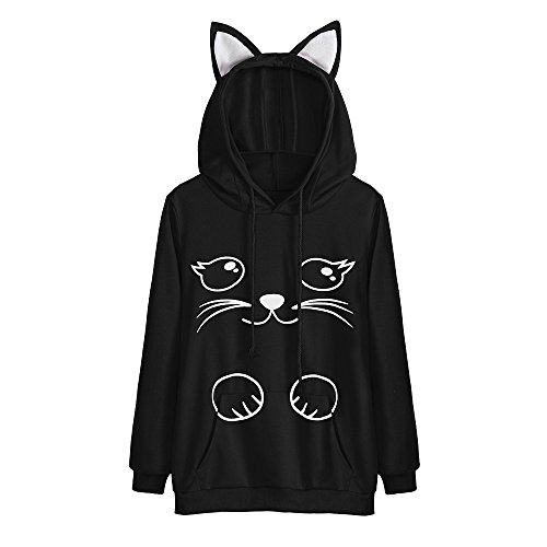 Kanpola Frauen Casual Kapuzenpullover Langarm Sweatshirt mit Katze Print Katze Ohr Hoodie Herbst Casual Streetwear Teenager MäDchen von Kanpola Damen Top