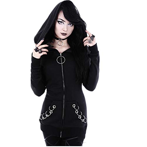 Kanpola Gothic Mantel Damen Hoodie Sweatshirt Jacke Punk Outfit Steampunk Kleidung Party Halloween KostüM,Herbst Winter Moon Druck üBergangsjacke Streetwear von Kanpola Damen Top