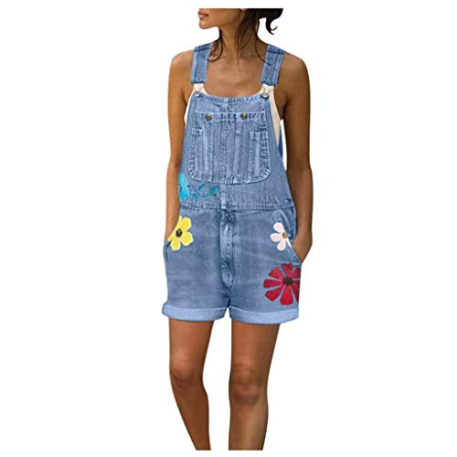 Kanpola Latzhosen Damen Kurz Retro Jeanshose Sommer Jeanslatzhose mit Blumendruck,Loose Fit Denim Shorts Freizeit Overall Boyfriend Stylisch Jumpsuit von Kanpola Damen Top