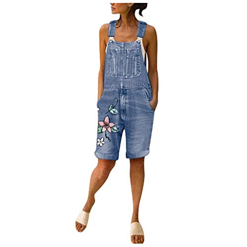 Kanpola Latzhosen Damen Kurz Vintage Jeanshose Sommer Jeans Bermuda Shorts mit Blumendruck,Loose Fit Denim Weite Freizeit Overall Boyfriend Stylisch Jumpsuit Sommerhosen von Kanpola Damen Top