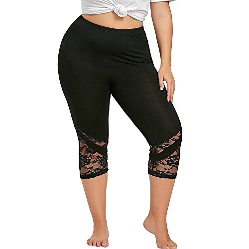 Kanpola Laufhose Damen 3/4 Capri Leggings mit Spitze Yogahose GroßE GrößEn Sport Leggings Tights Blickdichte Elastische Jogginghose High Waist Sporthose von Kanpola Damen Top