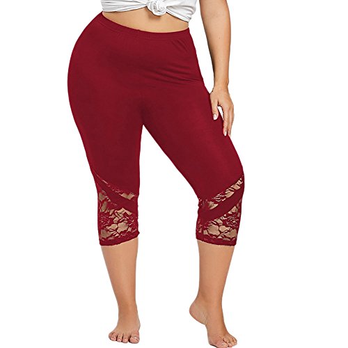 Kanpola Laufhose Damen 3/4 Capri Leggings mit Spitze Yogahose GroßE GrößEn Sport Leggings Tights Blickdichte Elastische Jogginghose High Waist Sporthose von Kanpola Damen Top