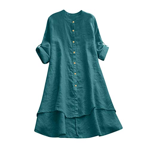 Kanpola Leinen Bluse Tunika Damen Longshirt Sommer Herbst Langarmshirt GroßE GrößE Oberteile Locker Luftige Shirtkleid Henley Shirt von Kanpola Damen Top