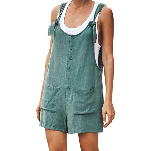 Kanpola Leinen Latzhose Damen Kurz Jumpsuit Sommer ÄRmellos Overalls Casual Baggy Retro Hosen Hosenanzug Mit Taschen von Kanpola Damen Top