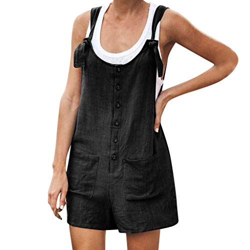 Kanpola Leinen Latzhose Damen Kurz Jumpsuit Sommer ÄRmellos Overalls Casual Baggy Retro Hosen Hosenanzug Mit Taschen von Kanpola Damen Top