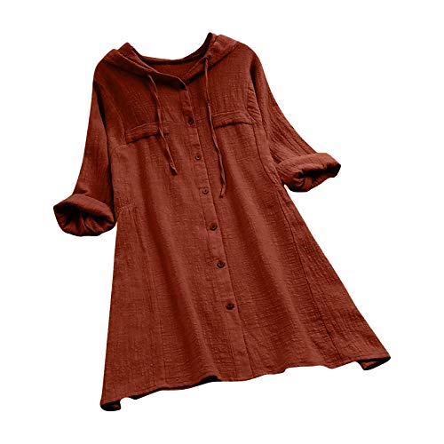 Kanpola Leinenbluse mit Kapuze Damen Oversize Langarm Hoodie Mini Kleid LäSsige Longbluse Loose Hemdbluse Herbst Oberteile von HizoeChu