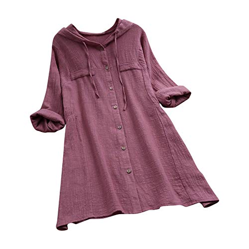 Kanpola Leinenbluse mit Kapuze Damen Oversize Langarm Hoodie Mini Kleid LäSsige Longbluse Loose Hemdbluse Herbst Oberteile von Kanpola Damen Top