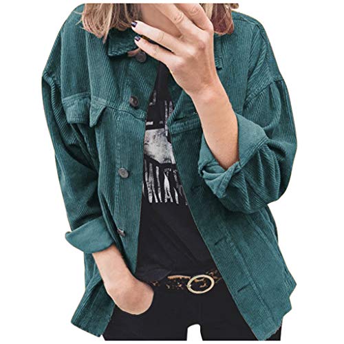 Vintage Jacke Damen Lose Cordjacke Revers üBergangsjacke,Kanpola Herbst Winter BeiläUfige Cordhemd Knopfverschluss Einfarbig Streetwear mit Tasche von Kanpola Damen Top