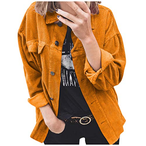 Vintage Jacke Damen Lose Cordjacke Revers üBergangsjacke,Kanpola Herbst Winter BeiläUfige Cordhemd Knopfverschluss Einfarbig Streetwear mit Tasche von Kanpola Damen Top