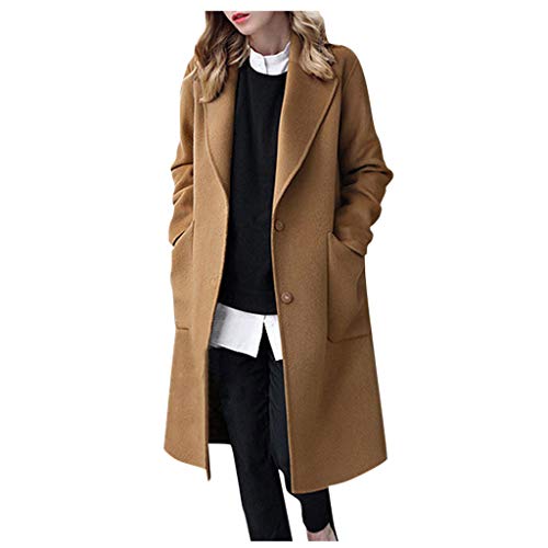 Winter Mantel für Damen Lang Wollmantel GroßE GrößEn Trenchcoat,Kanpola Warm Frauenmantel BeiläUfige Business Blazermantel mit Eingekerbter-Kragen Taschen Lose Outwear von HizoeChu