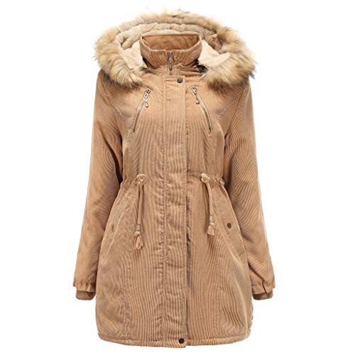 Winterjacke Damen Cordjacke mit Kunstfell Kapuze Kurz Mantel,Kanpola Parka mit PlüSch-GefüTtert Walkmantel Teddy-Fleece Trenchcoat Kurz Warme Outwear von Kanpola Damen Top