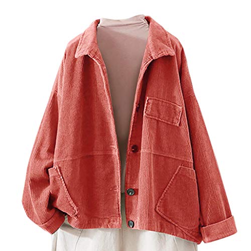 üBergangsjacke Damen Vintage Cordjacke Lose Jacke FrüHling Herbst Winter Jacken Casual Cordhemd Knopfverschluss Einfarbig Streetwear Mit Tasche Und Revers Kanpola von Kanpola Damen Top