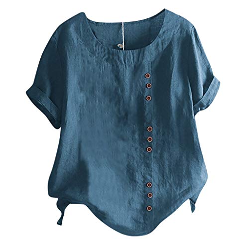 Leinenbluse Damen Sommer Pusteblume Bedrucktes T-Shirt Locker Kurzarm Blusenshirt Freizeit Rundhals Top Luftig Knopf Oberteil Kanpola von Kanpola Damen