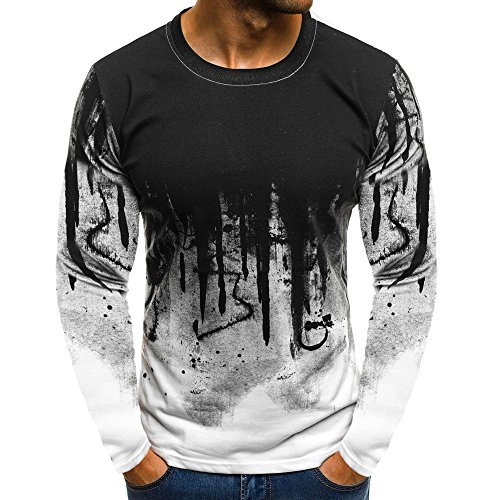 Kanpola Langarmshirt Herren Batik Tshirt Sport Pullover Slim Fit Shirt O-Neck Sweatshirts von Kanpola Herren T-Shirts