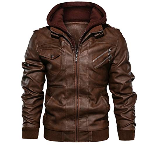 Fieldjacket Herren Winter Bomberjacke Lederjacke mit Kapuze,Kanpola Vintage Warme Pilotenjacke GroßE GrößE Freizeitjacke von Kanpola Herren Top