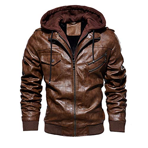 Fieldjacket Herren Winter Bomberjacke Lederjacke mit Kapuze,Kanpola Vintage Warme Pilotenjacke GroßE GrößE Freizeitjacke von Kanpola Herren Top