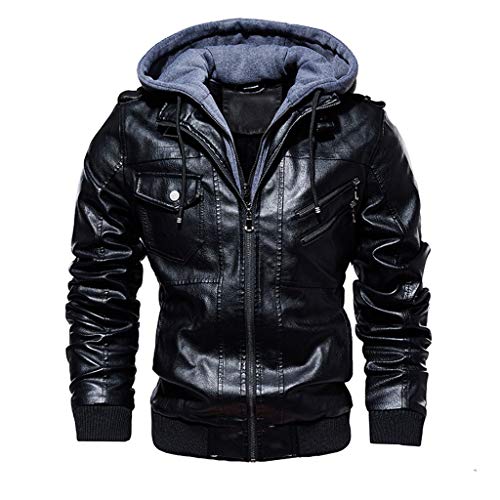 Fieldjacket Herren Winter Bomberjacke Lederjacke mit Kapuze,Kanpola Vintage Warme Pilotenjacke GroßE GrößE Freizeitjacke von Kanpola Herren Top