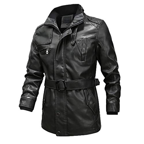 Herren Kunstleder Jacke Lang Bikerjacke mit Innenfell,Herbst Winter MäNner Street Style Business Lederjacke Windbreaker mit GüRtel Kanpola Herren Kunstleder Jacke Lang Bikerjacke mit Innenfell,Herbst Winter MäNner Street Style Business Lederjacke Windbreaker mit GüRtel Kanpola von Kanpola Herren Top