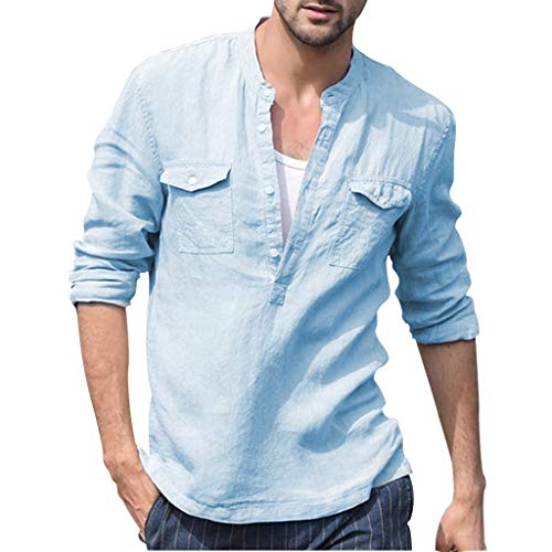 Kanpola Henley Shirt Langarm MäNner Leinenhemd V-Ausschnitt Herren Coole Hemden Mit Brusttasche Casual Vintage Langarmshirt Kragenloses Hemd Herren Kanpola Henley Shirt Langarm MäNner Leinenhemd V-Ausschnitt Herren Coole Hemden Mit Brusttasche Casual Vintage Langarmshirt Kragenloses Hemd Herren von Kanpola Herren Top