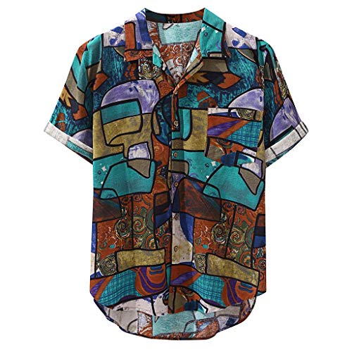 Kanpola Herren Leinen Hemd Mit Muster Kurzarmhemd Oversize Shirt MäNner Casual Locker 3D Gedruckt Sommerhemden Mit Kent Kragen Hemdjacke von Kanpola Herren Top
