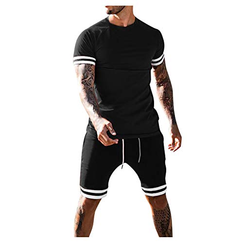 Kanpola Herren Trainingsanzug Set Kurzarm Jogginganzug Set 2021 Sommer Männer Sportanzug Sport Fitness Freizeitanzüge,T-shirt + Kurze Hose Trainingsanzüge von Kanpola Herren Top