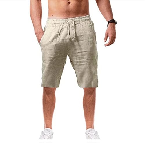 Kanpola Kurze Hosen Herren Leinenhose 1/2 Hose Einfarbig Sommerhose Freizeithose Männer Leinen Sporthose Jogginghose Loose Strandhosen Herrenhose mit Tasche von Kanpola Herren Top