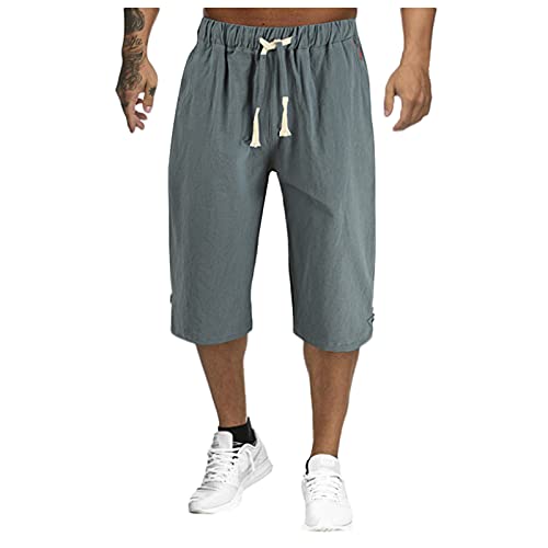 Kanpola Kurze Hosen Herren Leinenhose 3/4 Hose Einfarbig Sommerhose Freizeithose Männer Leinen Sporthose Jogginghose Loose Strandhosen Herrenhose mit Tasche von Kanpola Herren Top