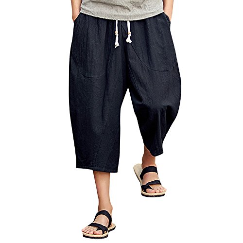 Kanpola Kurze Hosen Herren Leinenhose 3/4 Hose Haremshose Sommerhose Große Größen,Einfarbig Leinen Freizeithose Stoffhose Bequem Loose Strandhosen Yoga Jogginghose von Kanpola Herren Top