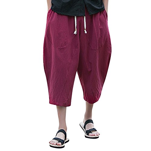 Kanpola Kurze Hosen Herren Leinenhose 3/4 Hose Haremshose Sommerhose Große Größen,Einfarbig Leinen Freizeithose Stoffhose Bequem Loose Strandhosen Yoga Jogginghose von Kanpola Herren Top
