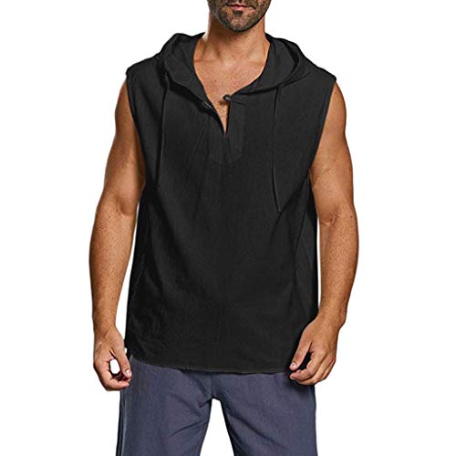 Kanpola Leinen Shirt Herren Leinenhemd Ärmellose Hemden Freizeithemd mit Kapuze Sommer Männer Kurzarmhemd Weste Casual Herrenhemden Oberteil Tops von Kanpola Herren Top