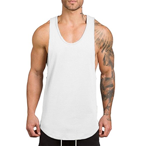 Kanpola Sport Tanktop Herren Muskelshirt Slim Fit Bodybuilding Fitness Tank Top Baumwolle Unterhemden ÄRmelloses Basic T-Shirt von Kanpola Herren Top