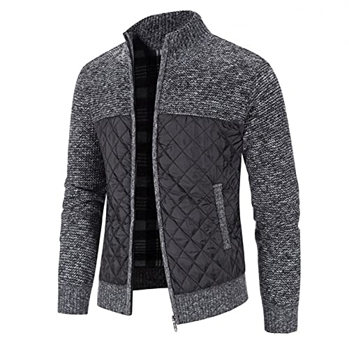 Kanpola Stricken Jacke Herren Baumwolljacke Stehkragen Winterjacke Herbst Winter Warm Strickmantel mit Reißverschluss Tasche Bequem Wintermantel Freizeitjacke von Kanpola Herren Top