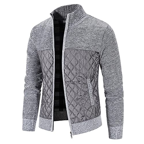 Kanpola Stricken Jacke Herren Baumwolljacke Stehkragen Winterjacke Herbst Winter Warm Strickmantel mit Reißverschluss Tasche Bequem Wintermantel Freizeitjacke von Kanpola Herren Top