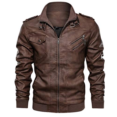 Winterjacke Herren Kunstleder Bikerjacke,Kanpola GroßE GrößE Fliegerjacke Leder Fieldjacket Mit Kent-Kragen Zipper Military Herrenjacke von Kanpola Herren Top