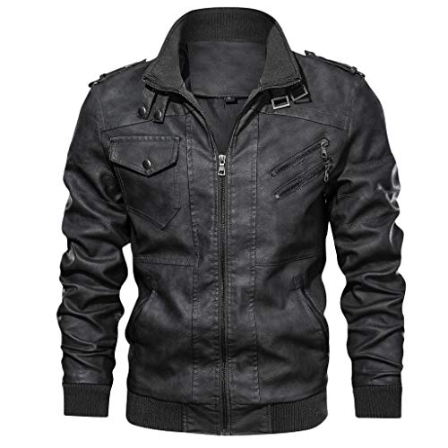 Winterjacke Herren Kunstleder Bikerjacke,Kanpola GroßE GrößE Fliegerjacke Leder Fieldjacket Mit Kent-Kragen Zipper Military Herrenjacke von Kanpola Herren Top