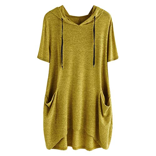 Tunika Kleid Damen Locker Hoodie Kanpola GroßE GrößEn Sommer Basic Einfarbig Lange T Shirts Blusenkleid Mit Kapuze Und Taschen Midikleid Knielange Kleider M-5XL von Kanpola Kleider