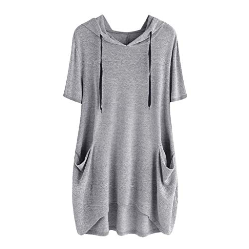 Tunika Kleid Damen Locker Hoodie Kanpola GroßE GrößEn Sommer Basic Einfarbig Lange T Shirts Blusenkleid Mit Kapuze Und Taschen Midikleid Knielange Kleider M-5XL von Kanpola Kleider