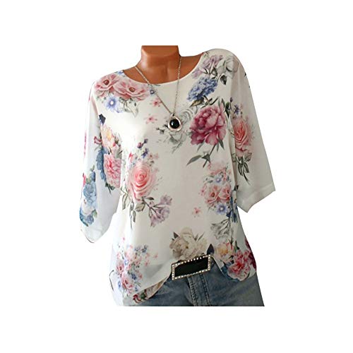 Kanpola Elegant Bluse Damen Blumen Bedruckte T-Shirts Oversize V-Ausschnitt Kurzarm Tunika Rundhals Casual Sommer Oberteile von Kanpola