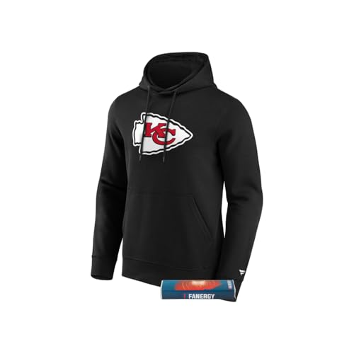 Kansas City Chiefs Hoodie Logo Kapuzenpullover Herren NFL Fanartikel +Fanergy Traubenzucker (DE/NL/SE/PL, Alphanumerisch, XXL, Regular, Regular, Schwarz) von Kansas City Chiefs